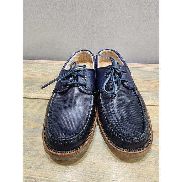 John Varvatos Boat Shoes US 8.5 Navy Blue Leather Great Condition MSRP: $298 - Picture 2 of 8